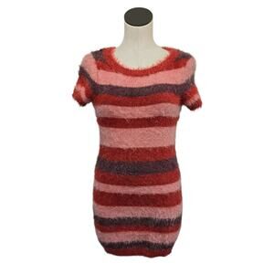 Knitz‎ For Love & Lemons Red Striped Fleetwood Sweater Dress Size Small Eyelash